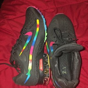 Nike Kids Black Sneakers with Rainbow Swoosh and Rainbow Outsole